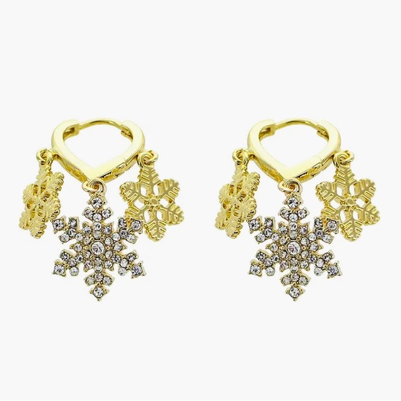 Panacea Hoop Huggie Snowflake Gold Earrings NWT - Picture 2 of 13